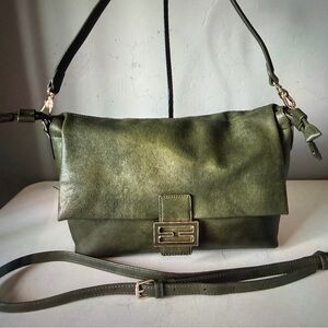 Via Roma Accessories Olive Green Women Shoulder Bag Satchel with Gold Hardware